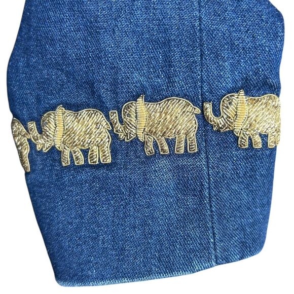 Escada Margaretha Ley 34 Denim Blazer Jacket Gold Elephant Trim Buttons US 4 - Picture 6 of 13